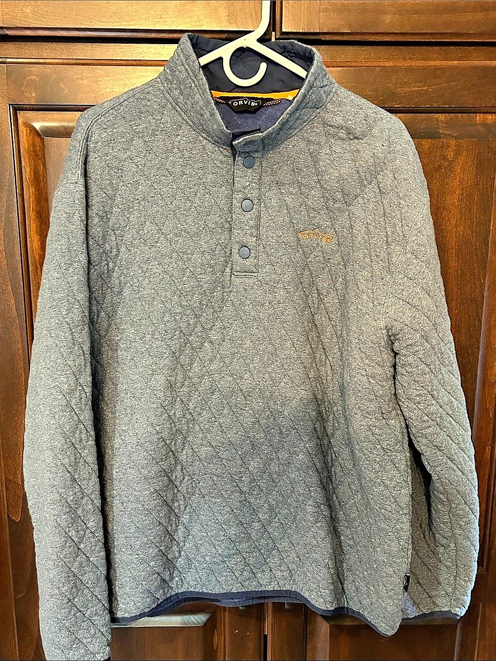 Orvis Grey Quilted Quarter Snap Sweatshirt Gray Size XL